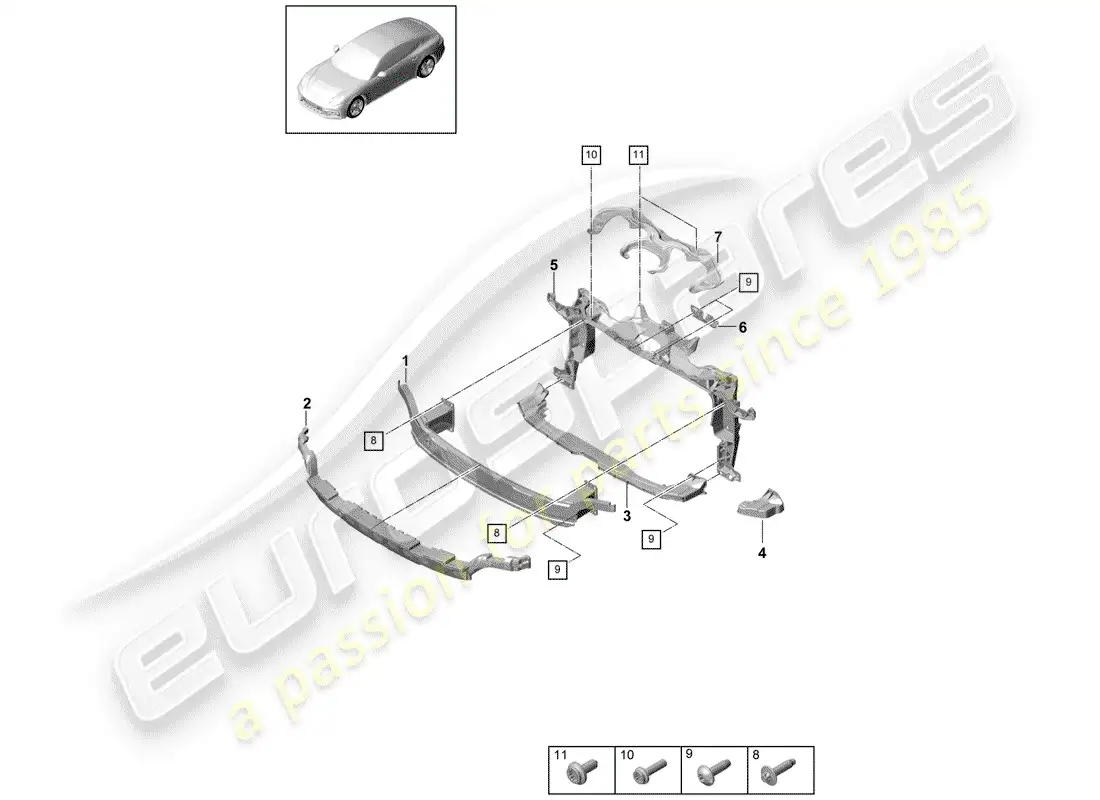 porsche 2018 (panamera 971-1) soporte de parachoques diagrama de piezas