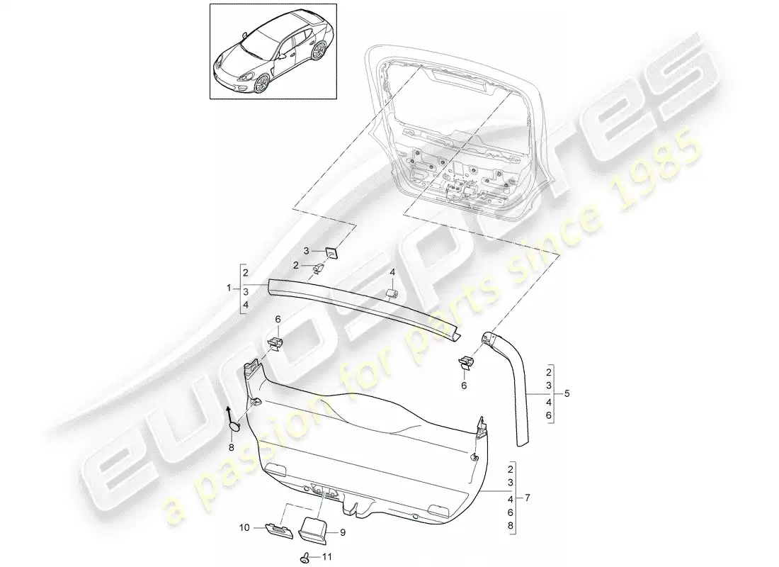 porsche 2013 (panamera 970) adornos diagrama de piezas