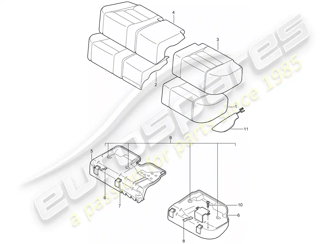porsche 2005 (cayenne e1 9pa) cubre asientos diagrama de piezas