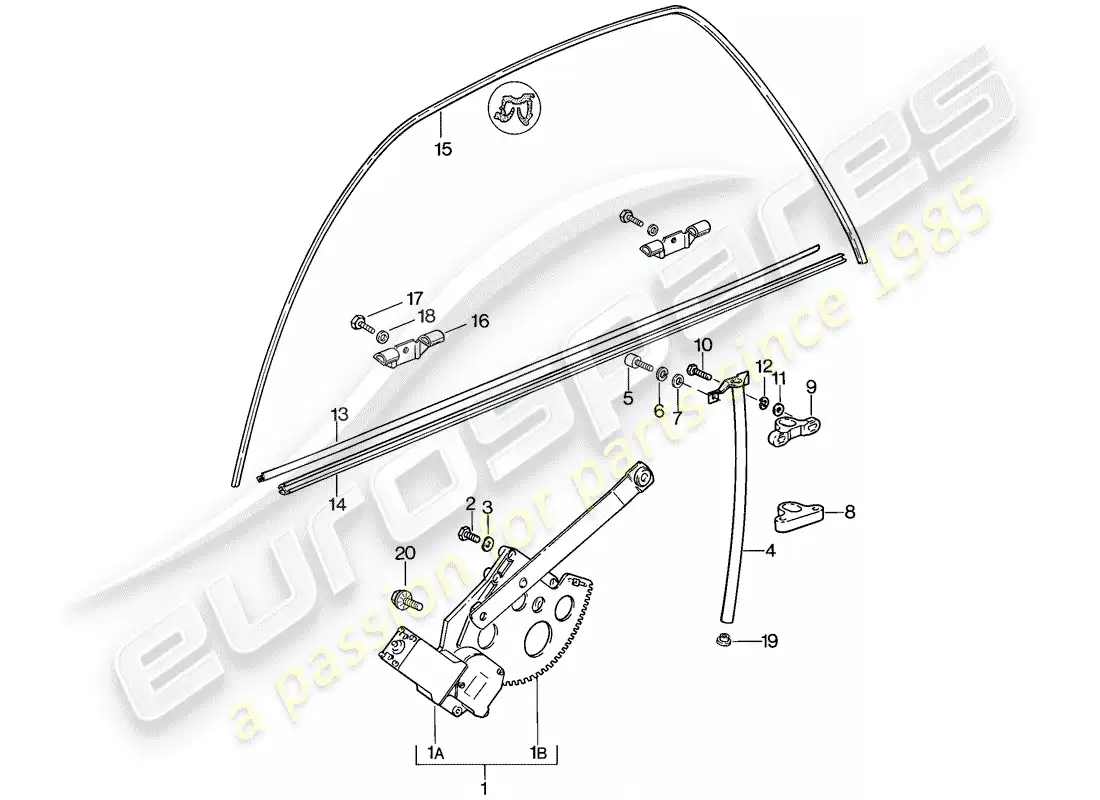porsche 1982 (928) diagrama de pieza del regulador de ventana