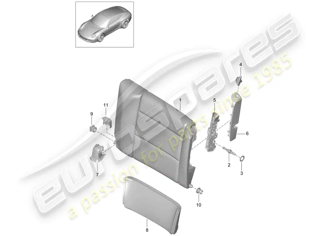 porsche 2015 (991-1) respaldo del asiento de emergencia diagrama de piezas
