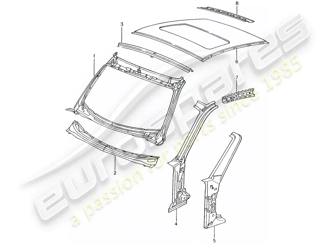 porsche 1999 (996) capucha diagrama de piezas