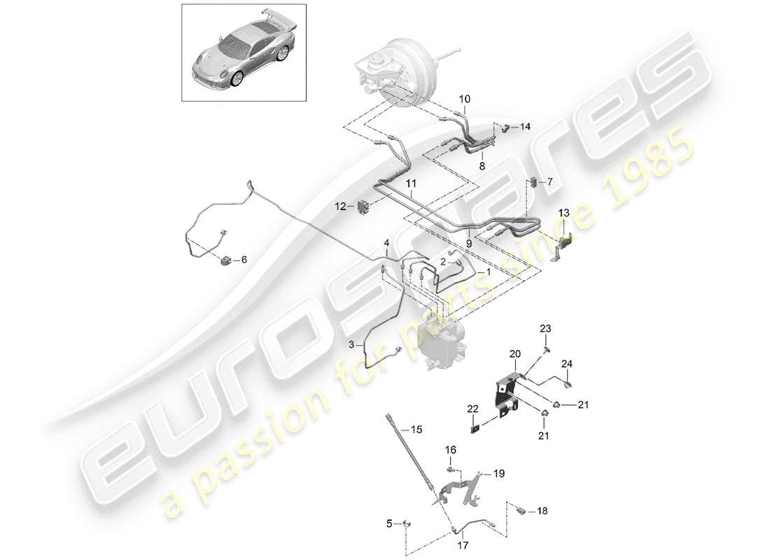 porsche 991 turbo (2018) diagrama de piezas de la línea de freno