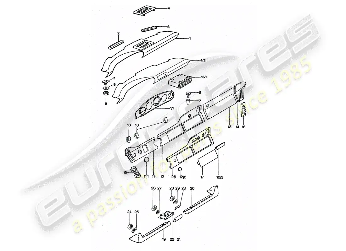 porsche 1977 (911 turbo) panel diagrama de piezas