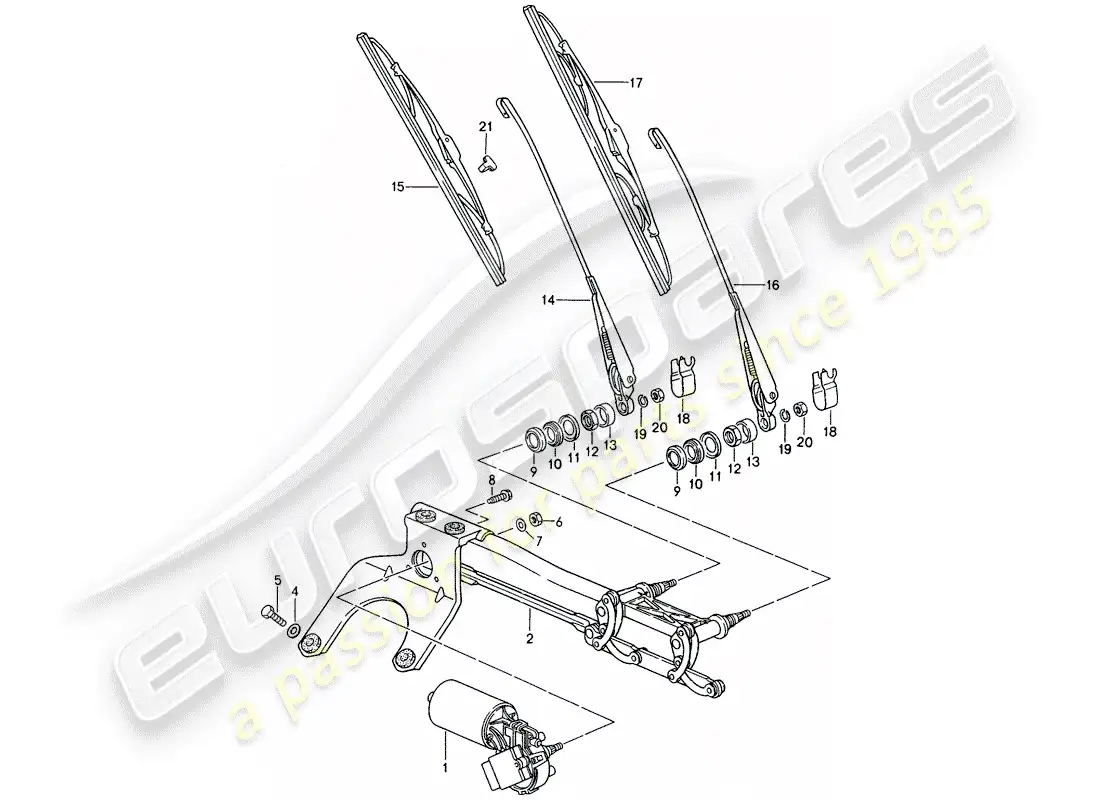 porsche 1995 (993) sistema de limpiaparabrisas diagrama de piezas