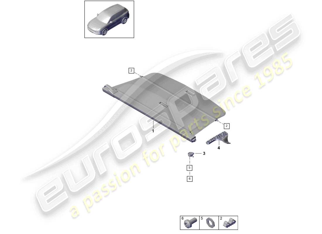 porsche 2022 (cayenne e3 9ya/9yb) diagrama de piezas de la bandeja de cubierta