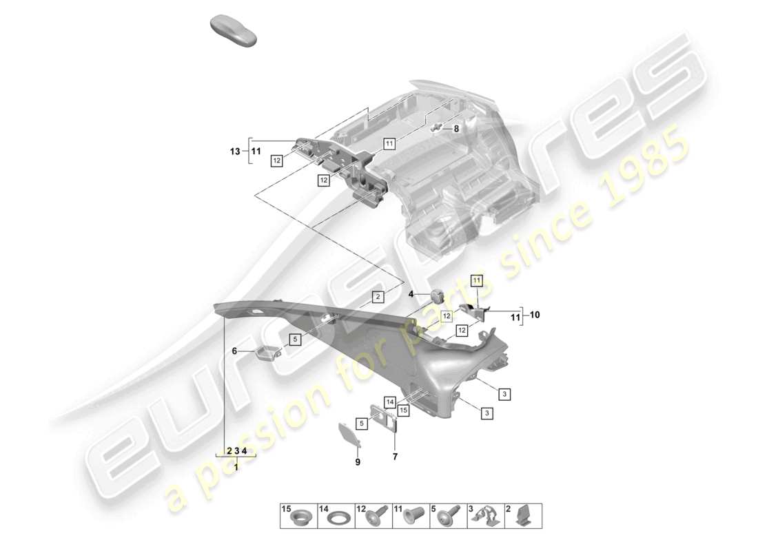 porsche 2022 (panamera 971-2) diagrama de piezas del compartimento de equipaje trasero con moldura del pilar d