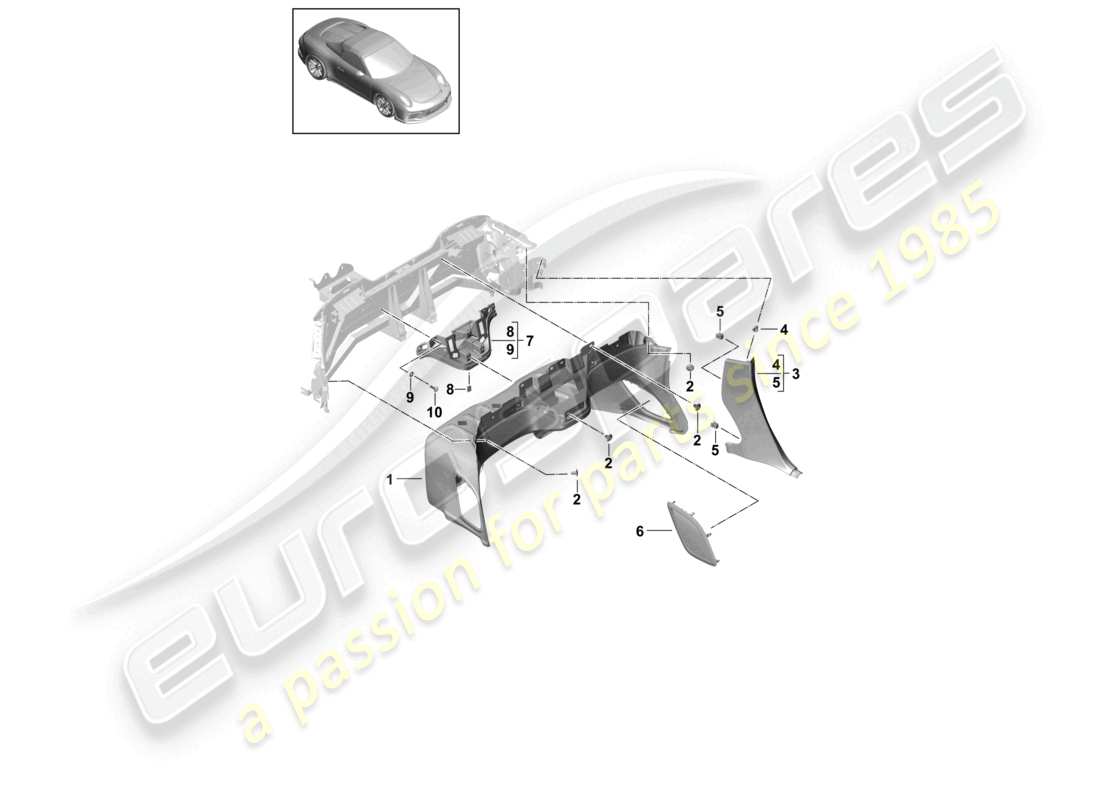 porsche 2021 (991-2 r/gt3/rs) molduras del panel trasero molduras del altavoz diagrama de piezas