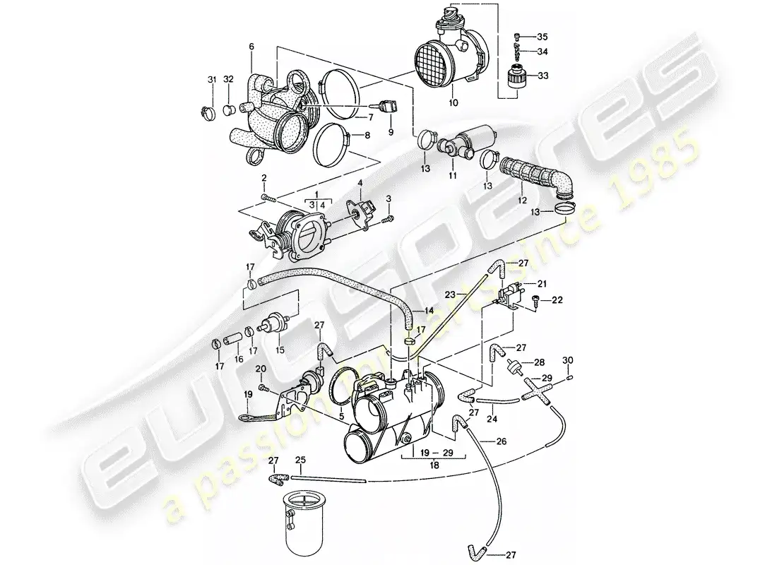 porsche 1998 (993) l-jetronic - boquilla de solapa diagrama de piezas
