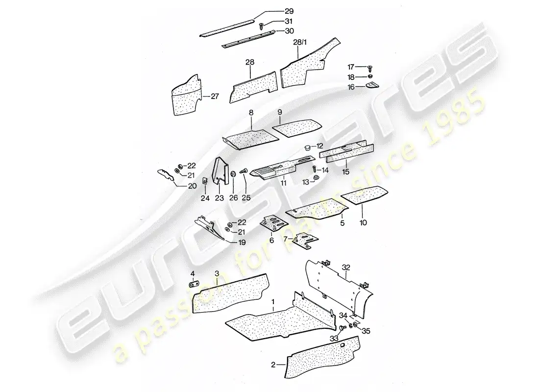 porsche 1977 (911 turbo) recubrimiento diagrama de piezas