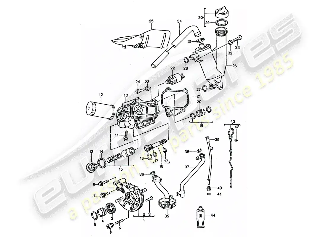 porsche 1994 (968) lubricación del motor diagrama de piezas