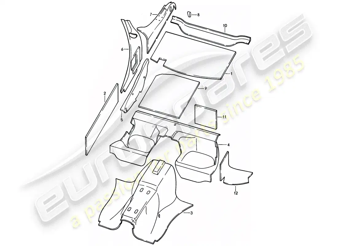 porsche 1982 (928) carcasa del cuerpo - absorbores de sonido diagrama de piezas