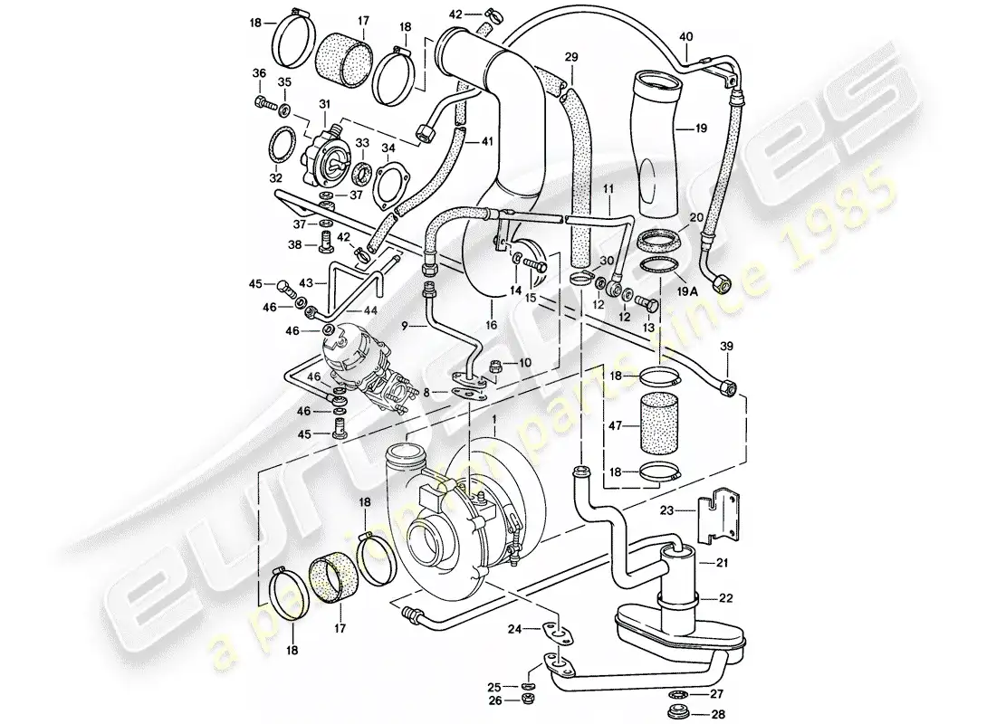 porsche 1987 (911) turbocargación diagrama de piezas
