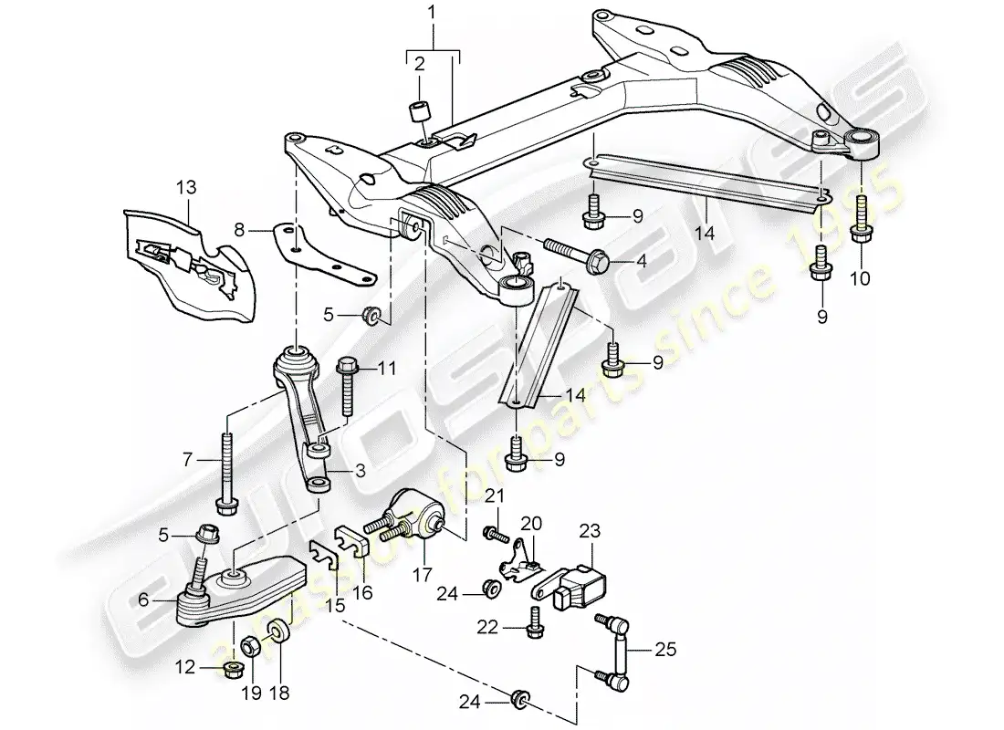 porsche 2003 (996 gt3) travesaño - brazo estabilizador de vía diagrama de piezas