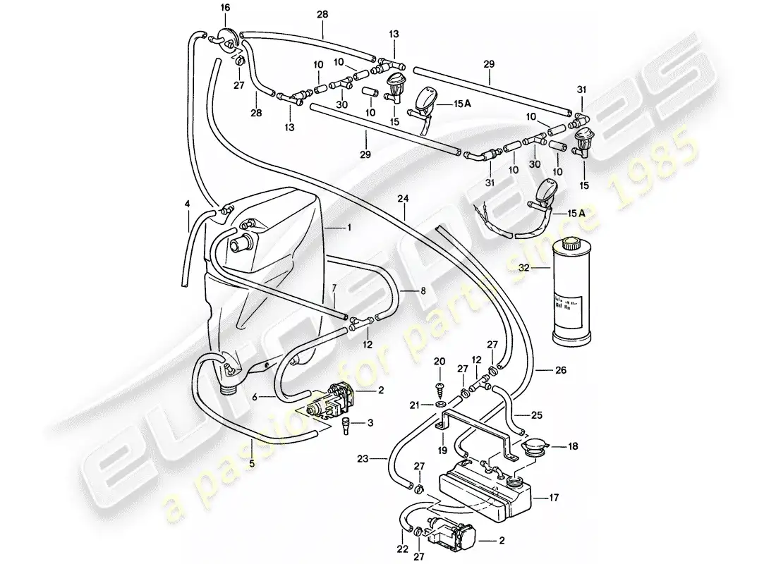 porsche 1985 (928) windshield washer unit diagrama de piezas