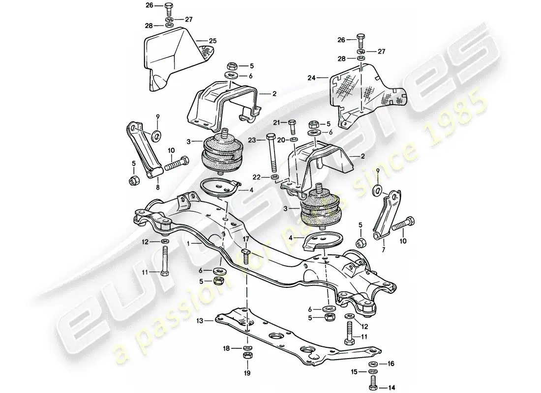 porsche 1985 (928) suspensión del motor diagrama de piezas