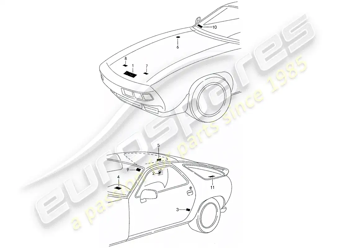 porsche 1987 (928) señales/avisos diagrama de piezas
