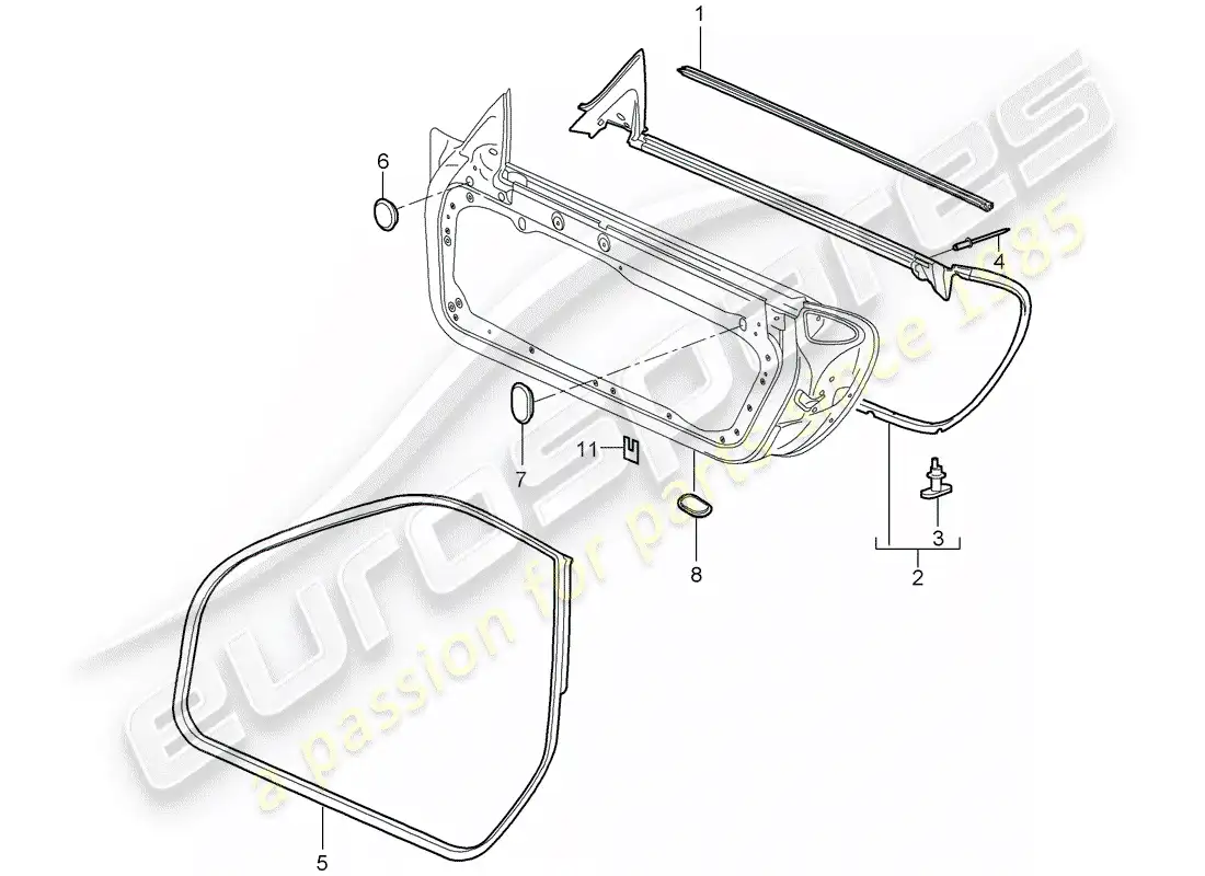 porsche 2009 (997-2 gt3) junta de la puerta diagrama de piezas