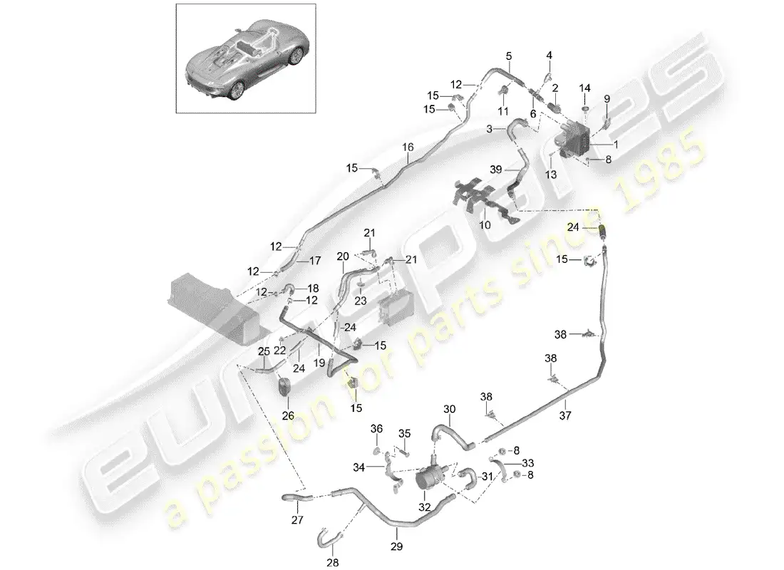 porsche 2015 (918 spyder) híbrido diagrama de piezas