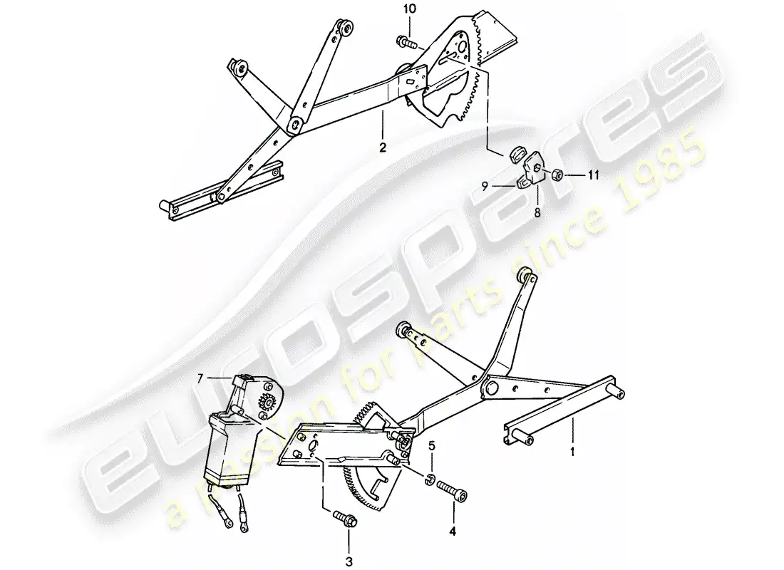 porsche 1984 (911) regulador de ventana diagrama de piezas