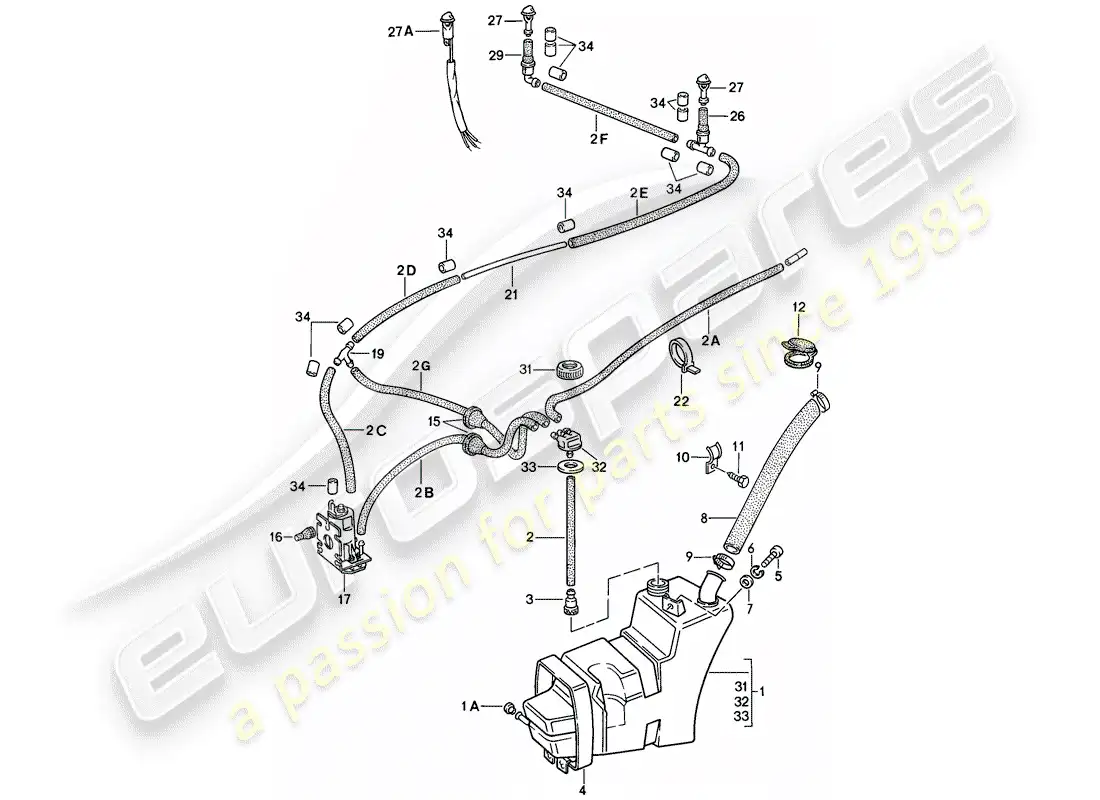 porsche 1984 (911) windshield washer unit diagrama de piezas