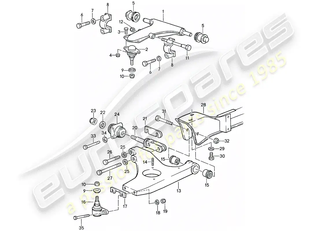 porsche 1988 (959) eje delantero - travesaño - brazo estabilizador diagrama de piezas