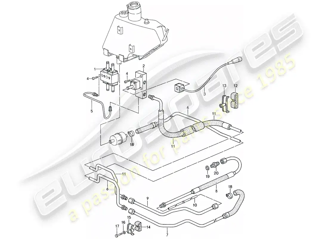 porsche 1988 (959) sistema de autonivelación - control diagrama de piezas
