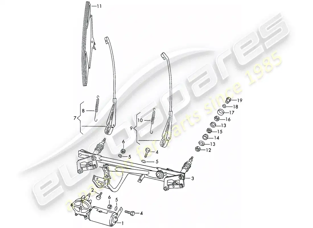 porsche 1966 (911/912) sistema de limpiaparabrisas diagrama de piezas