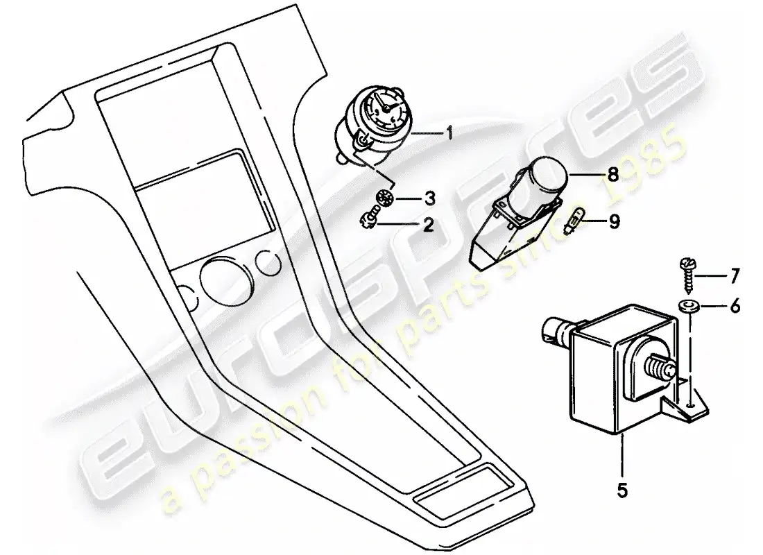 porsche 1978 (928) instrumentos - consola central diagrama de piezas