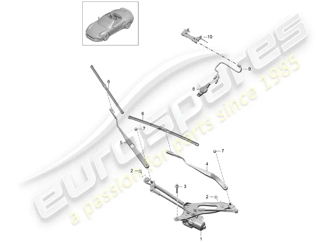 porsche 2014 (991-1 turbo) sistema limpiaparabrisas compl. diagrama de piezas