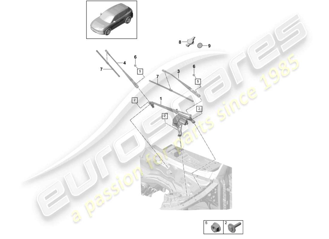porsche 2022 (cayenne e3 9ya/9yb) sistema limpiaparabrisas, compl. diagrama de piezas del sensor de lluvia