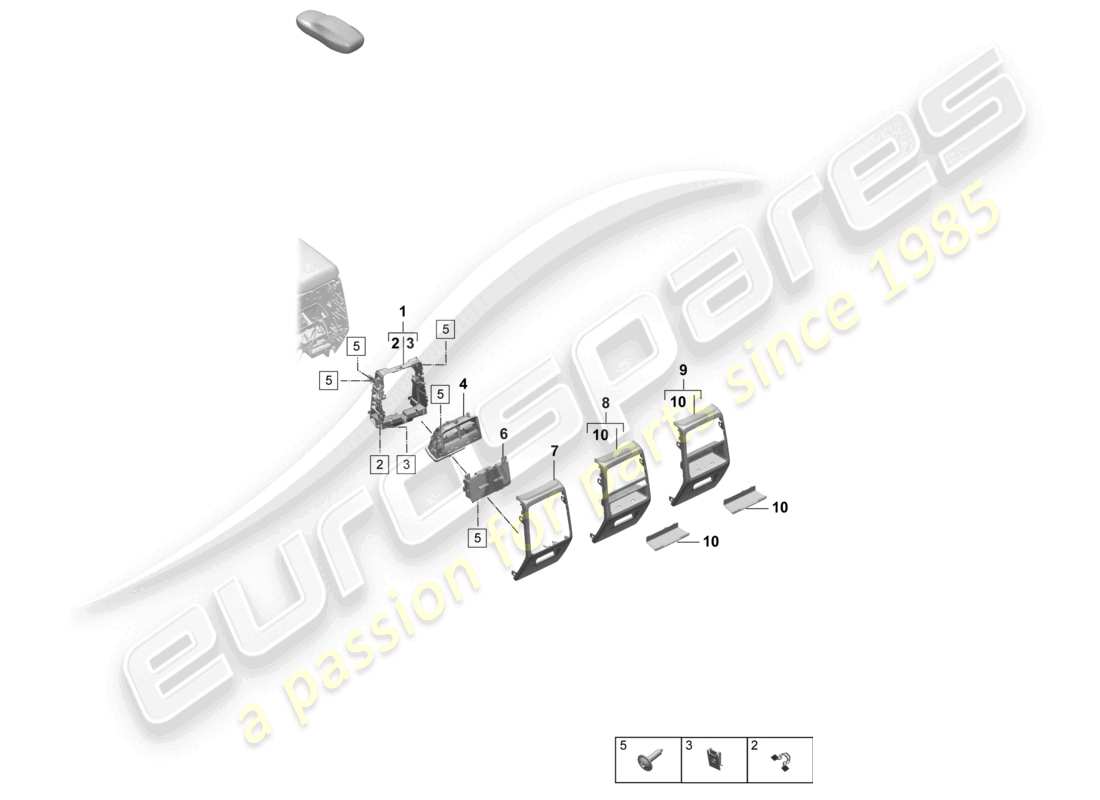 porsche 2025 (macan-e) diagrama de piezas de accesorios de la consola central trasera