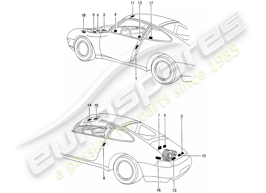 porsche 1998 (993) señales/avisos diagrama de piezas