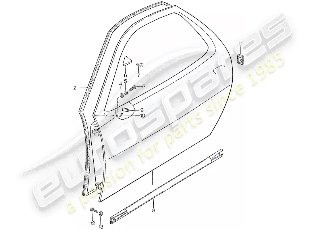 porsche 1989 (928) carcasa de la puerta diagrama de piezas