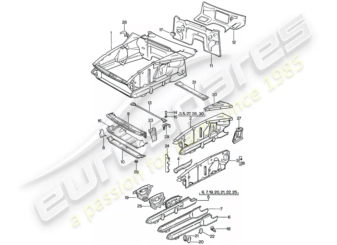 porsche 1982 (928) interfaz diagrama de piezas