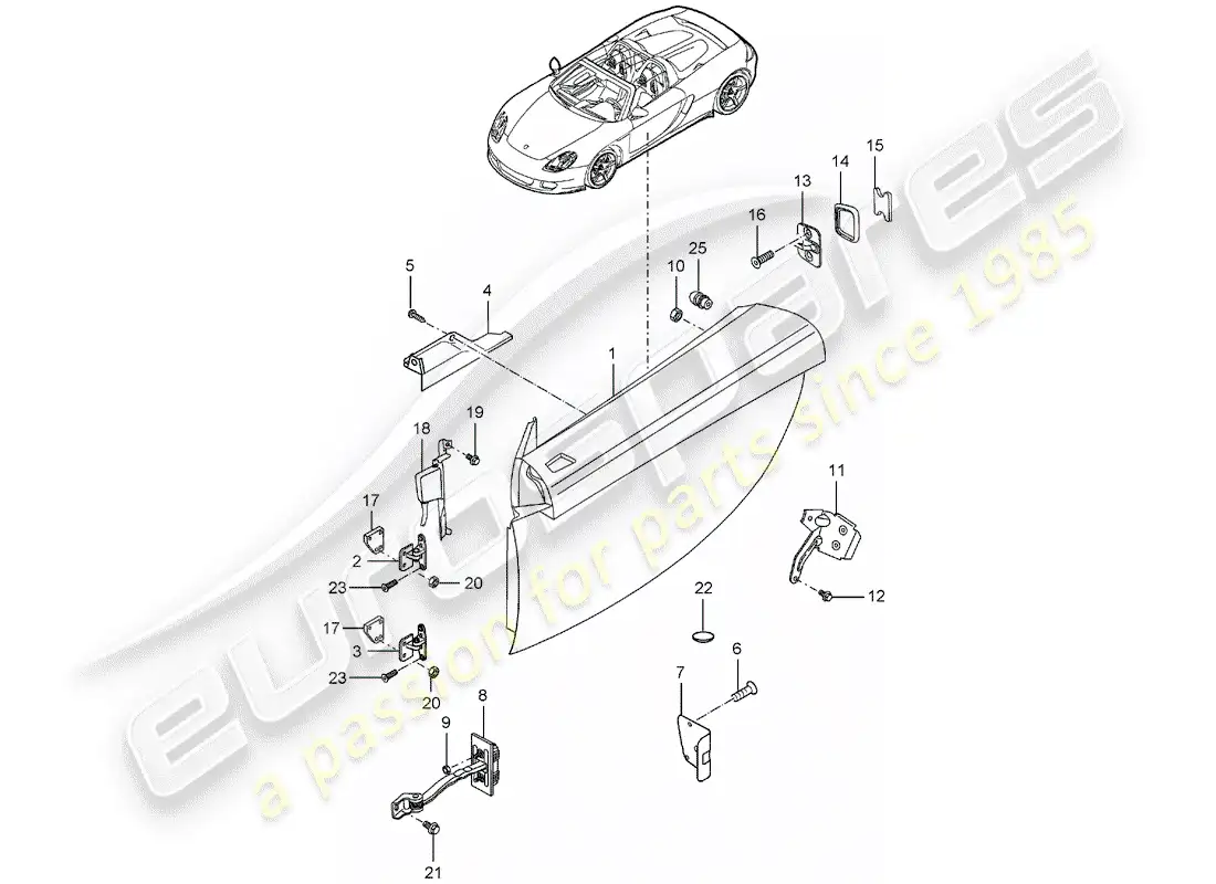 porsche 2005 (carrera gt) puerta y piezas de instalación diagrama de piezas