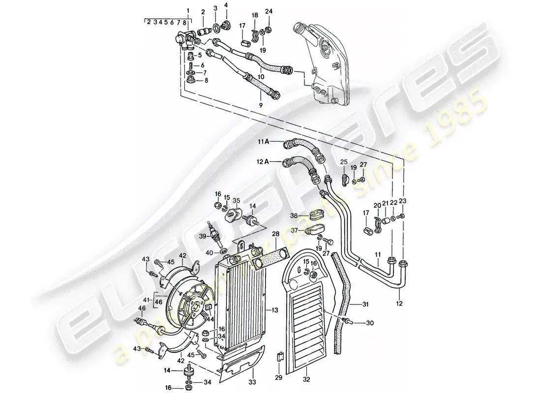 porsche 1984 (911) lubricación del motor - enfriador de aceite diagrama de piezas