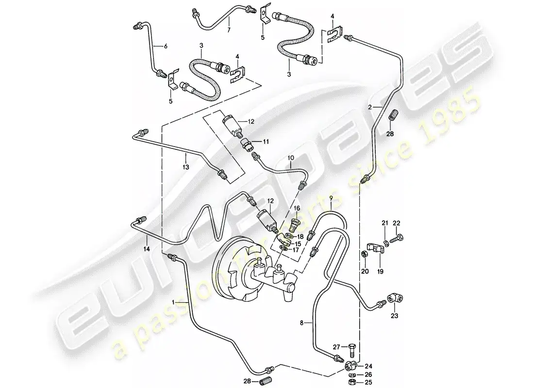 porsche 1988 (911) línea de freno diagrama de piezas
