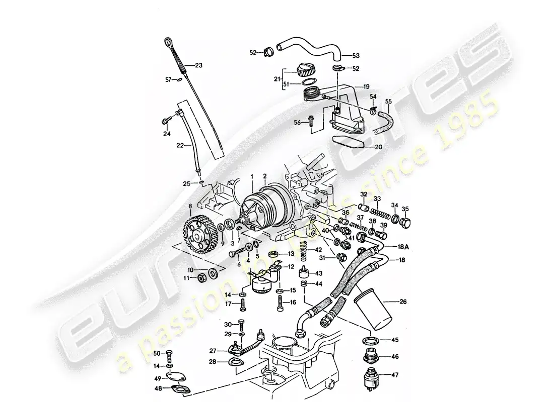 porsche 1994 (928) lubricación del motor diagrama de piezas
