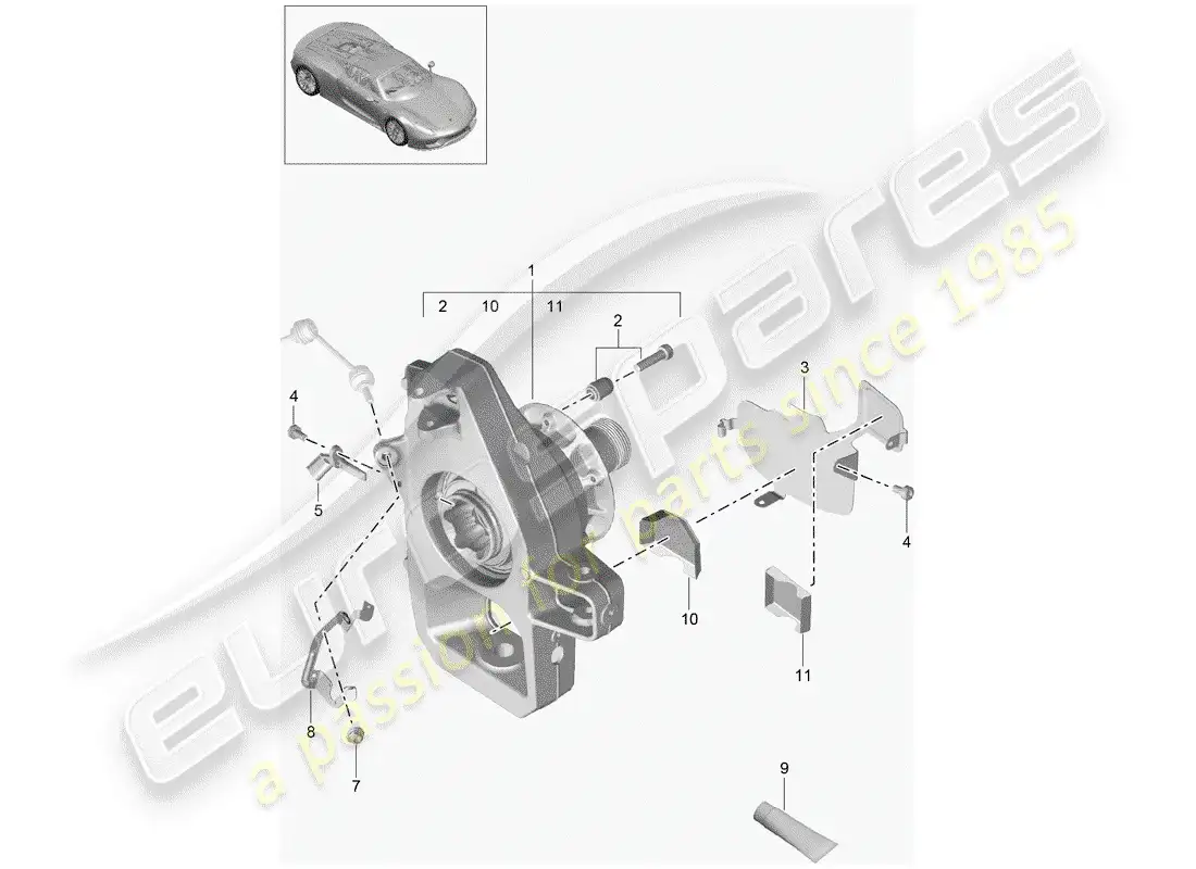 porsche 2015 (918 spyder) portador de ruedas diagrama de piezas