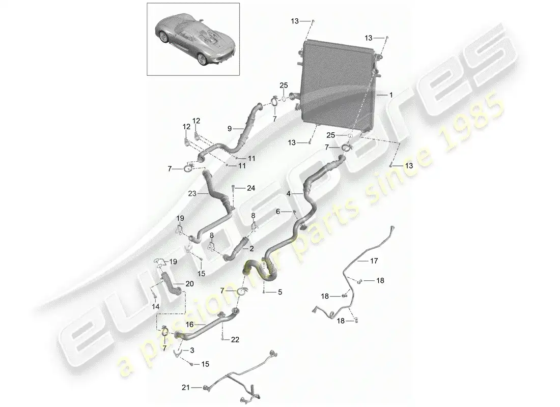 porsche 2015 (918 spyder) lubricación del motor diagrama de piezas