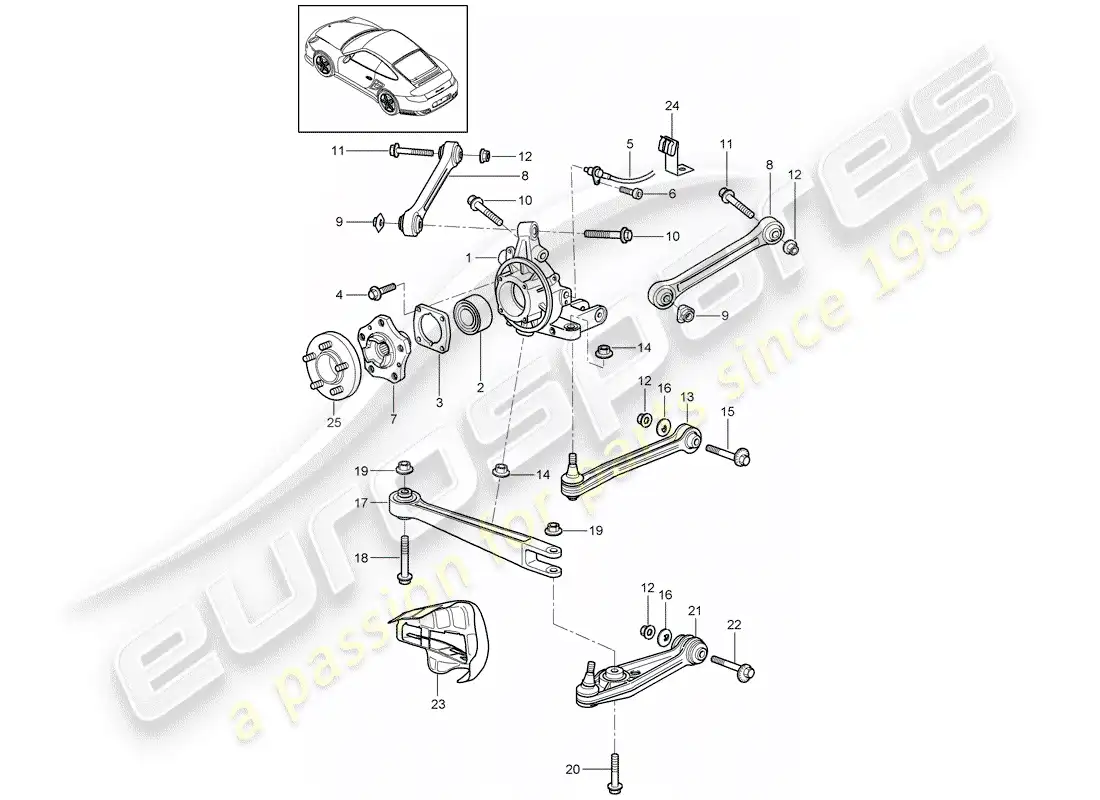 porsche 2008 (997-1 turbo / gt2) diagrama de piezas del eje trasero