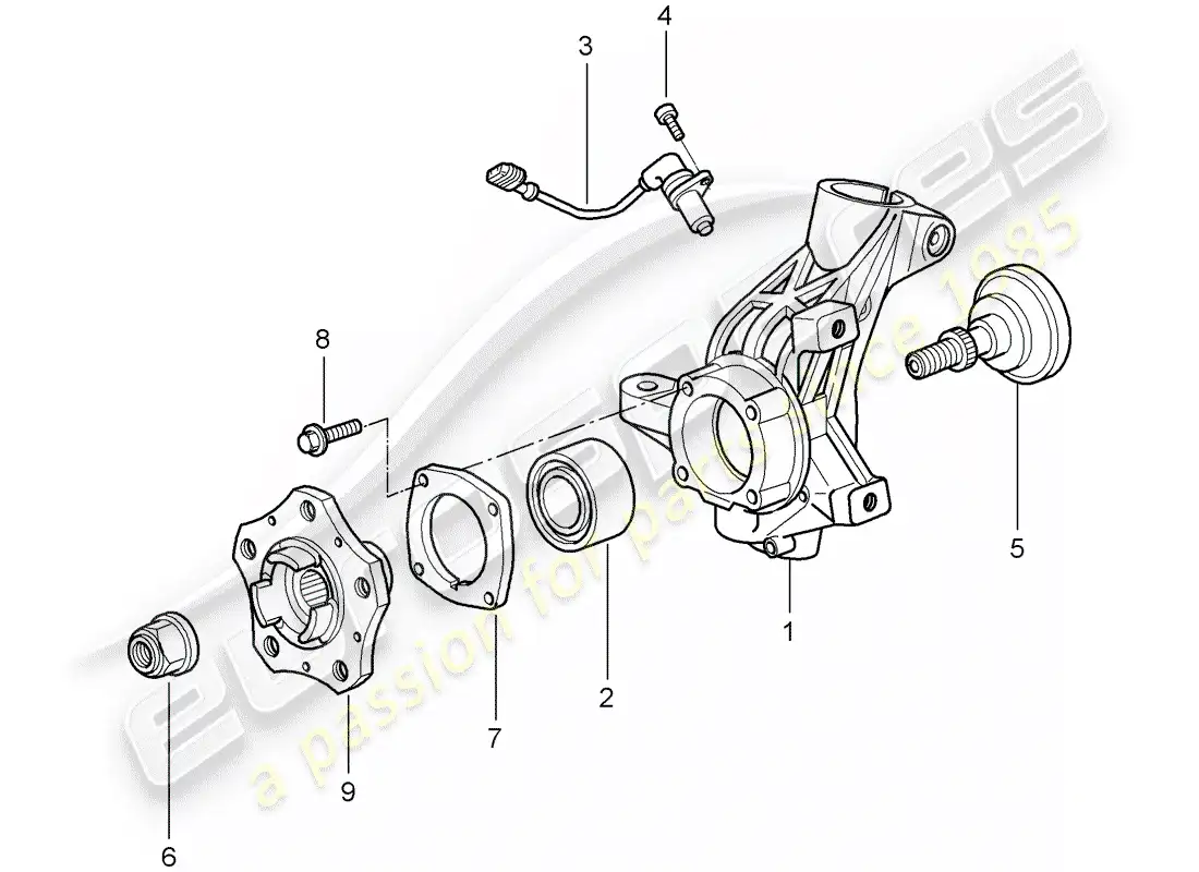 porsche 2008 (997-1 turbo / gt2) portador de ruedas diagrama de piezas