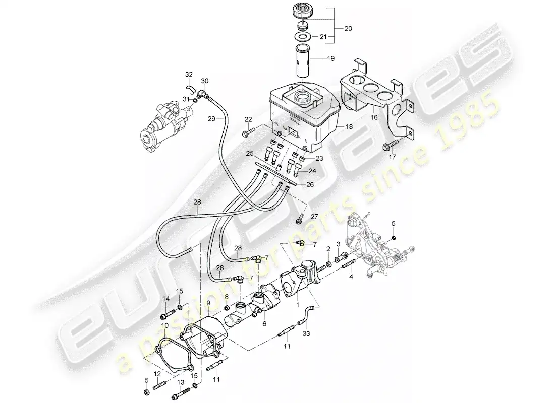 porsche 2005 (carrera gt) cilindro maestro de freno - refuerzo de freno - depósito para - líquido de frenos diagrama de piezas