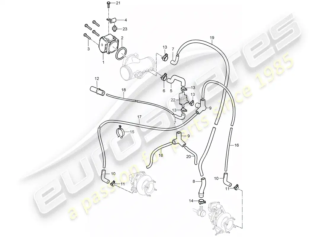 porsche 2008 (997-1 turbo / gt2) diagrama de piezas del cuerpo del acelerador