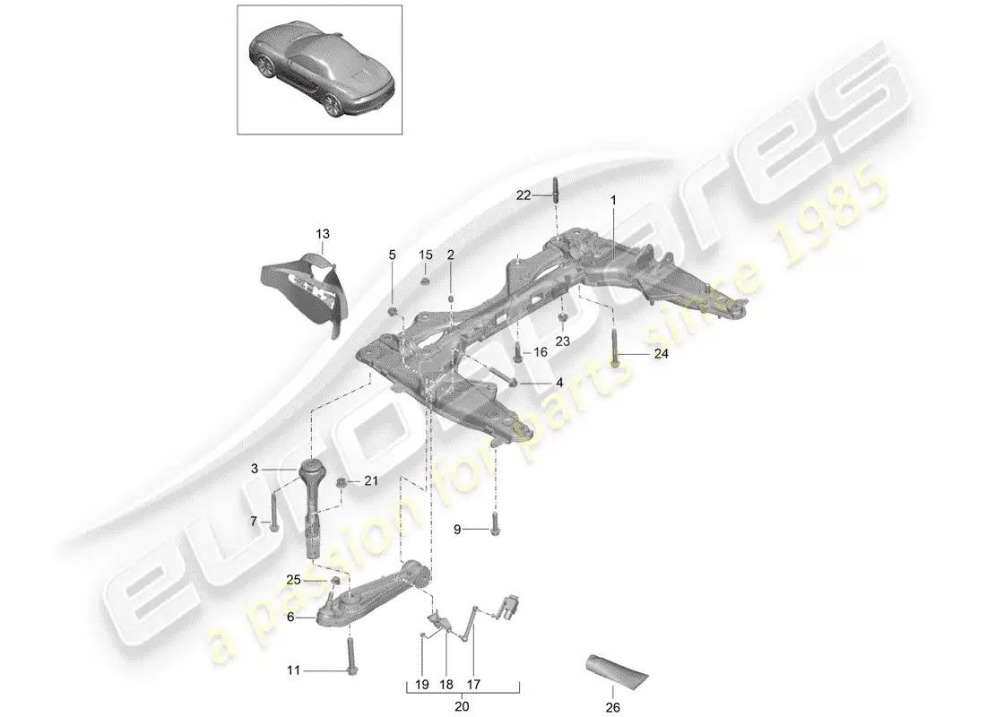porsche 2013 (981 boxster) travesaño diagrama de piezas