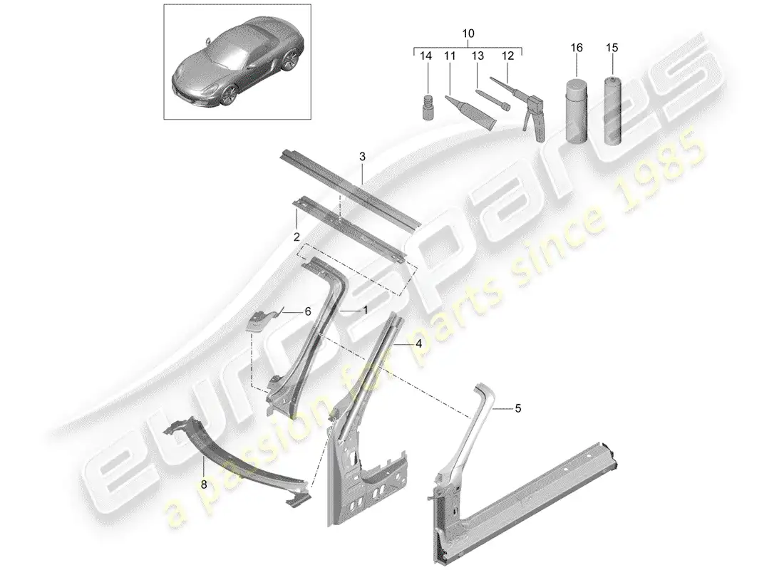 porsche 2012 (981 boxster) capucha diagrama de piezas