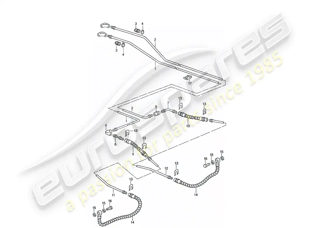 porsche 1988 (959) líneas de freno diagrama de piezas