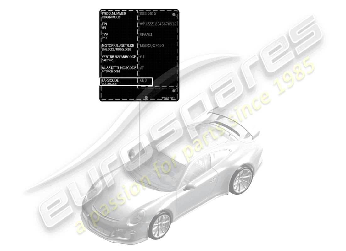 porsche 2021 (991-2 r/gt3/rs) diagrama de piezas de pintura del aplicador de retoque de pintura