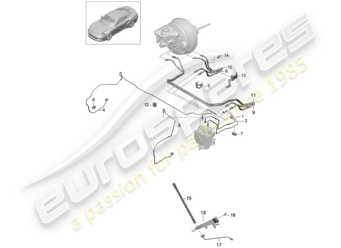 porsche 2018 (991-2 turbo) línea de freno diagrama de piezas